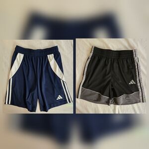 Two Pairs Adidas Boys Soccer Shorts Black & Grey Blue Aeroready Large 14